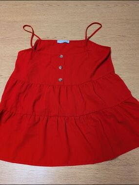 Paper Crane Red Tiered Spaghetti-Strap Tank Top